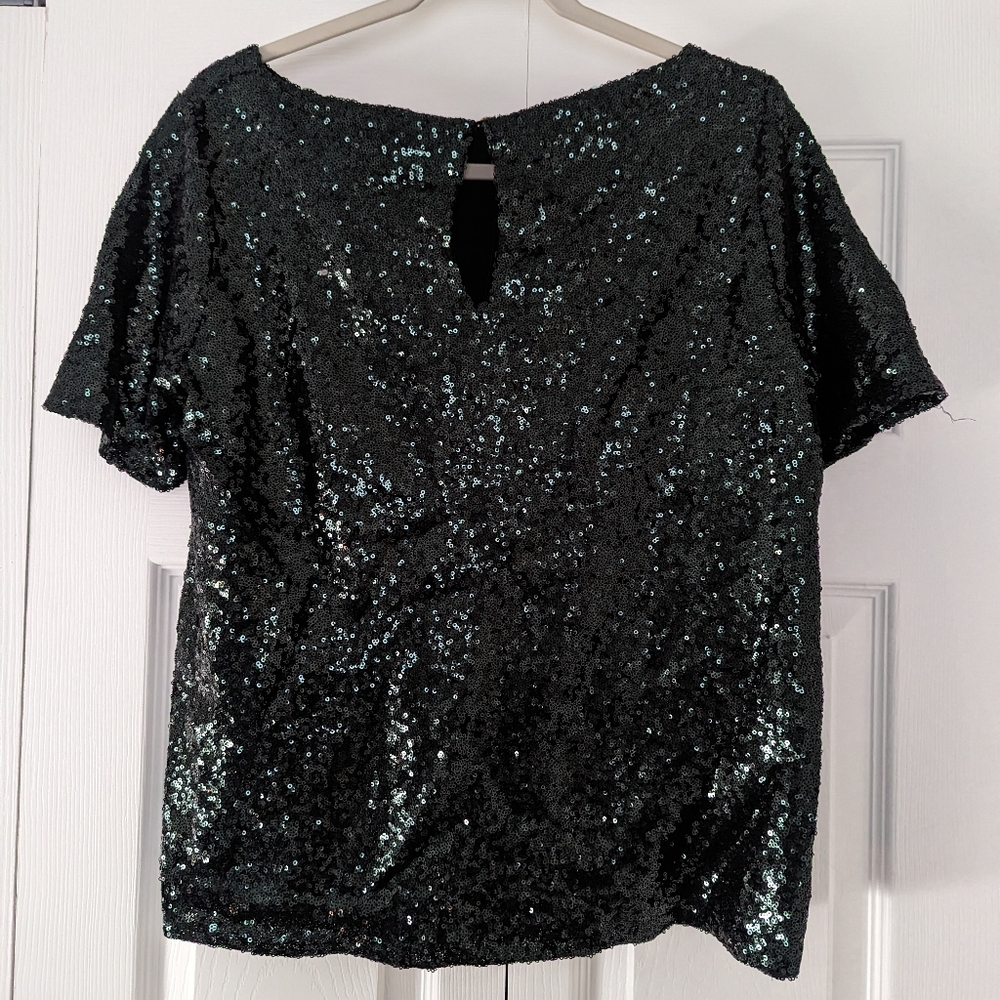 Anthropologie Sequin Green Top